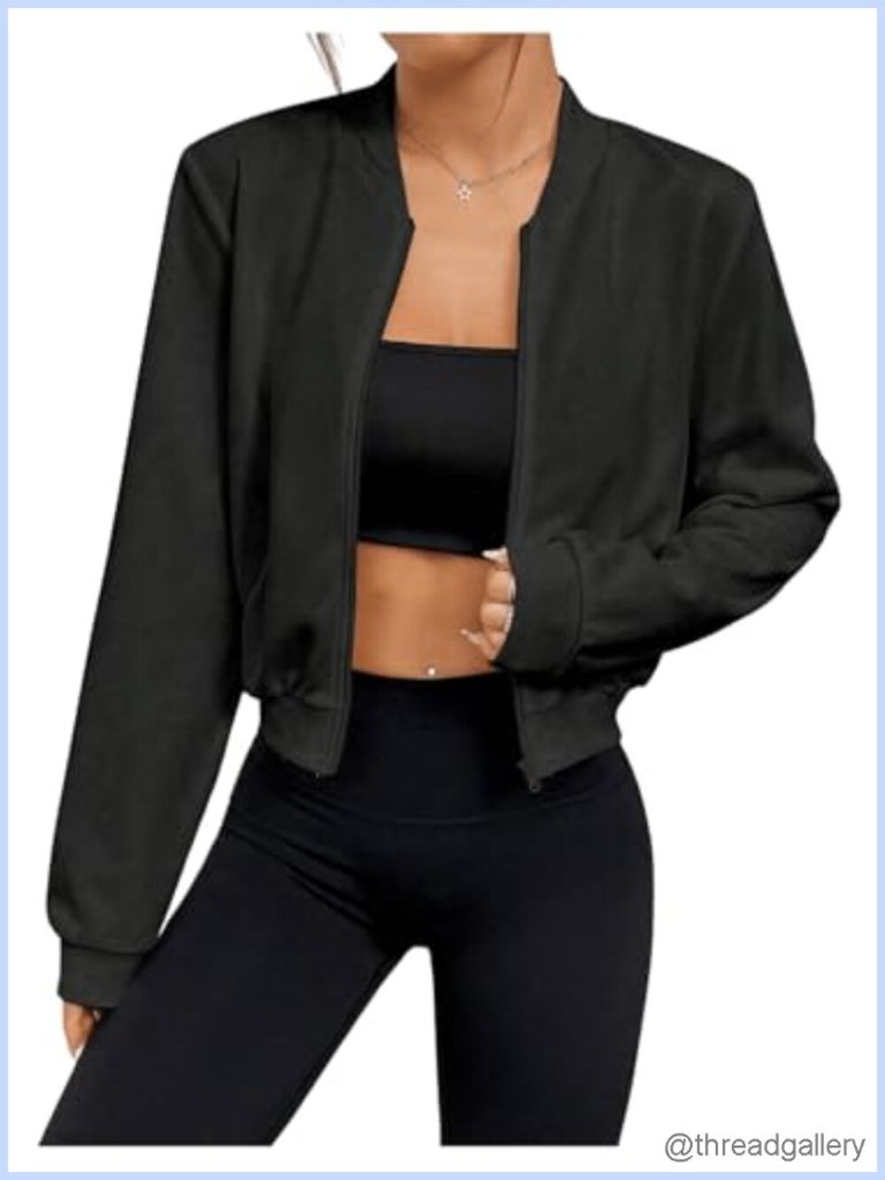Women's Lightweight Cropped Bomber Jacket Zip Up Casual
